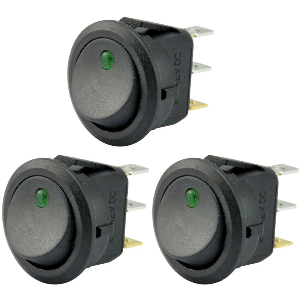 3pc LED Rocker Toggle Switches 12V 20A On/Off Control Car Truck Green Light NEW